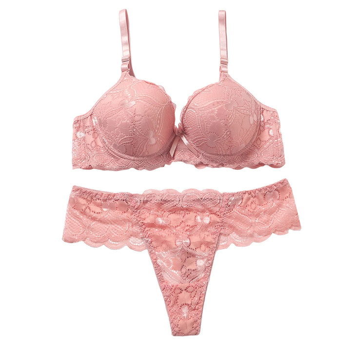 EmpowerEase Seductive Lace Lingerie Set – Sheer Mesh Bra & Panty with Garter Belt