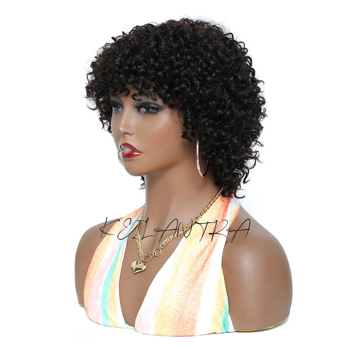 Power Pixie Curl Wig – Short Bouncy Remy Human Hair with Bangs