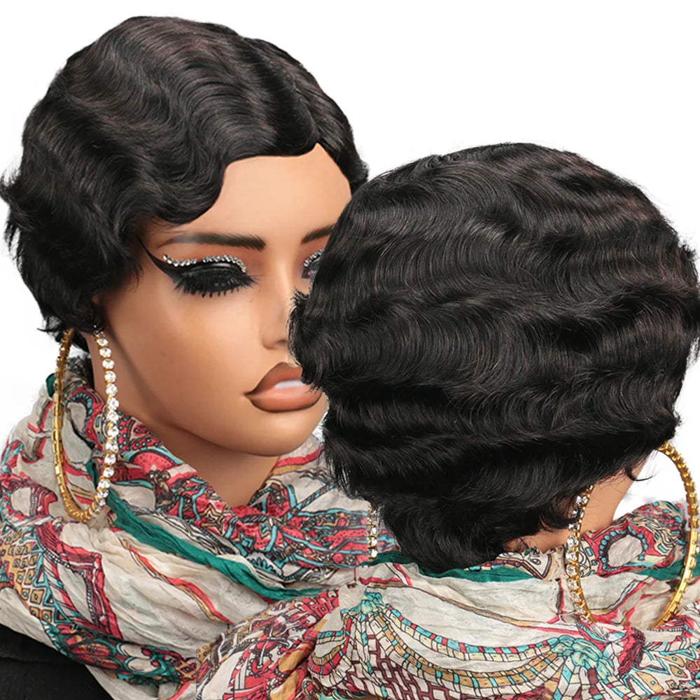 Velvet Wave Pixie – Short Finger Wave Remy Human Hair Wig