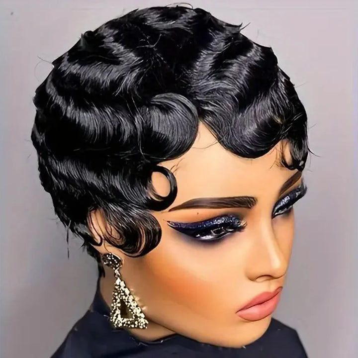 Velvet Wave Pixie – Short Finger Wave Remy Human Hair Wig