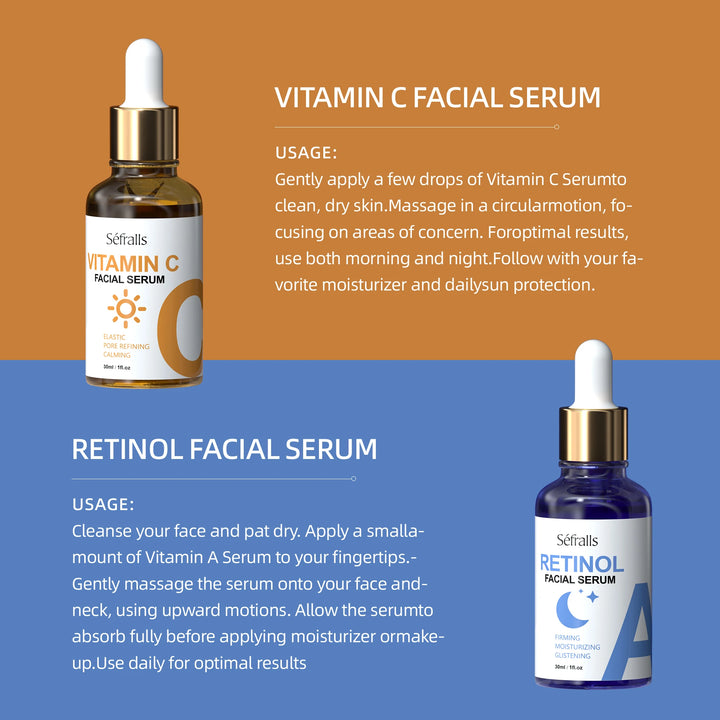 Séfralls Dual-Action Retinol & Vitamin C Serum Set – 2PCS Morning & Night Brightening + Anti-Aging Skincare Duo