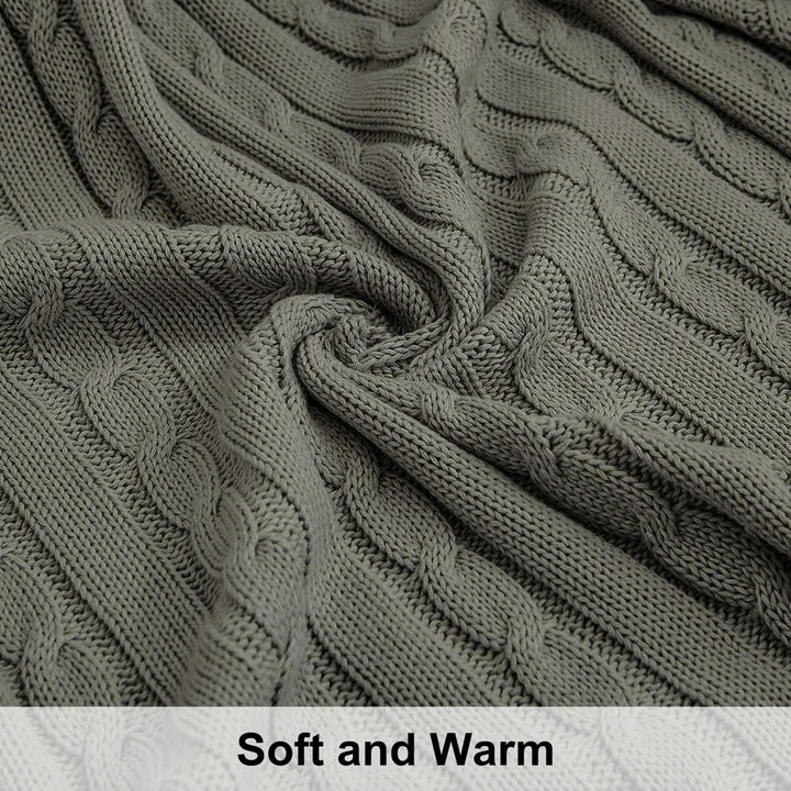 Ntbay 100% Cotton Cable Knit Throw, Super Soft Warm Knitted Blanket Home Decor