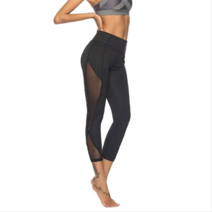 Sexy Mesh Lace Yoga Leggings – High-Waist Hollow-Out Sportswear for Women