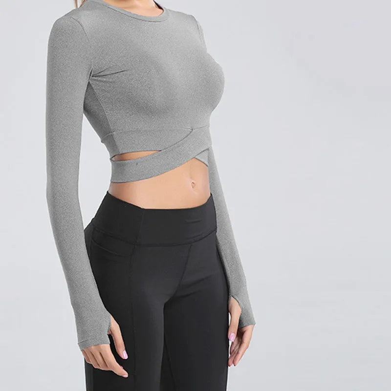 Women's Long Sleeve Crop Top – Quick-Dry Yoga & Fitness Shirt