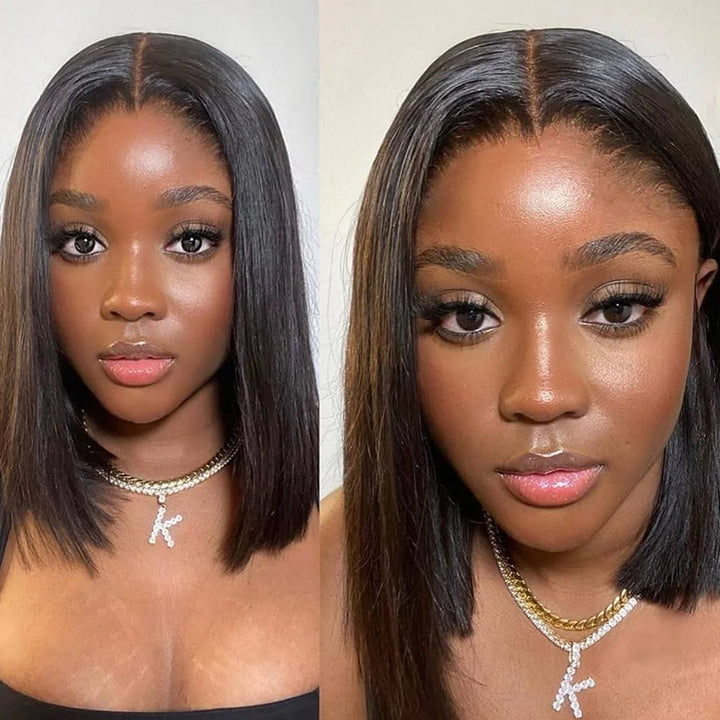 Sleek Power Bob – Transparent Lace Front Wig in Bone Straight Remy Hair