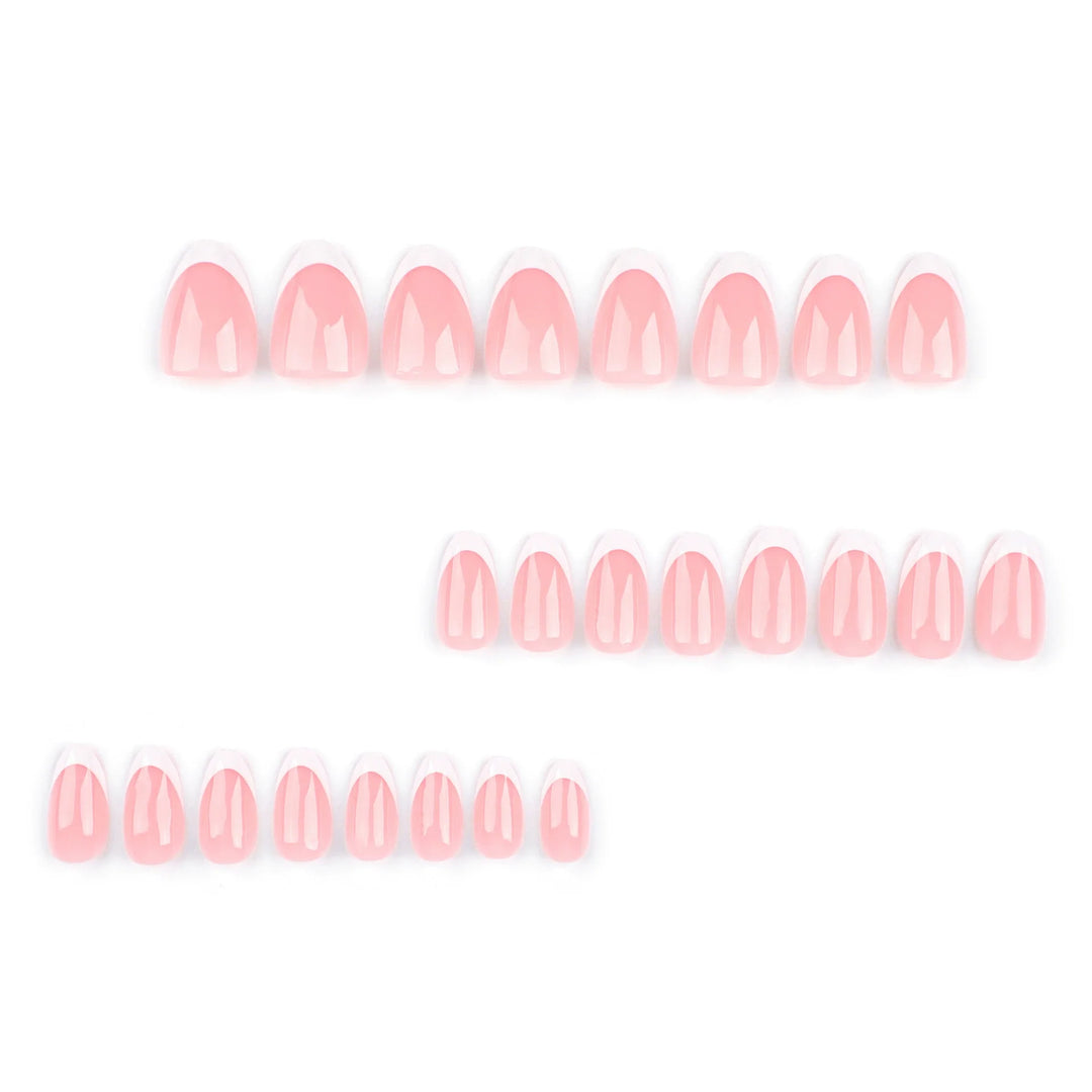 24pcs White French Tip Press-On Nails – Short Oval Shape Reusable Acrylic Full Cover Nails with Glue