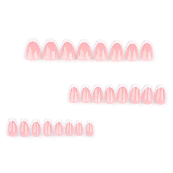 24pcs White French Tip Press-On Nails – Short Oval Shape Reusable Acrylic Full Cover Nails with Glue