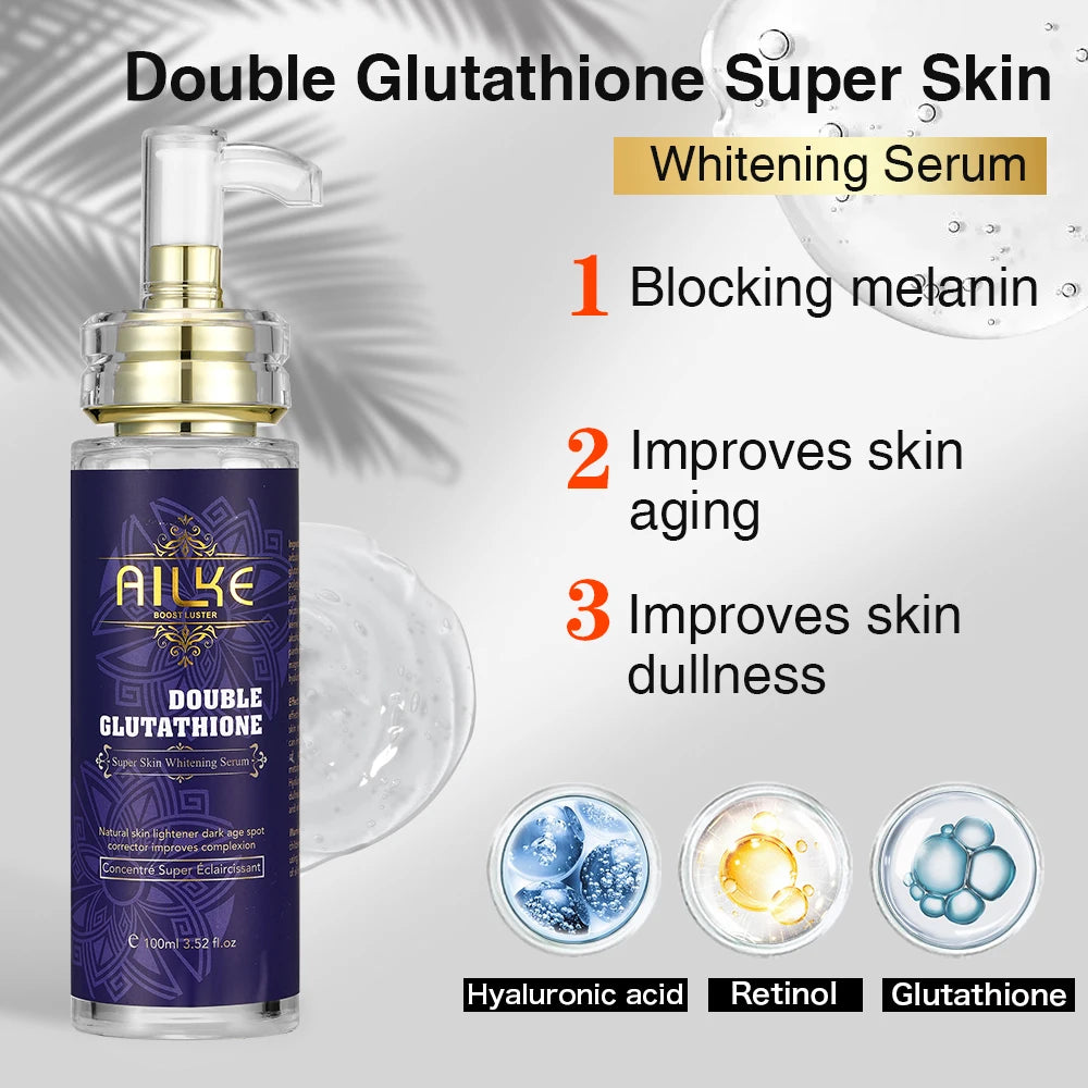 AILKE Brightening Face & Body Whitening Serum – Glutathione, Vitamin C & Aloe Vera | Fades Dark Spots & Evens Skin Tone (100ml)