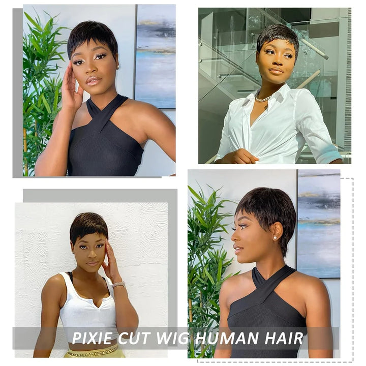 Polished Power Pixie – Straight Human Hair Wig with Bangs