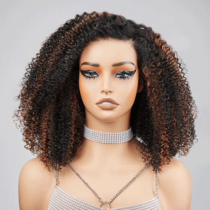 Ombre Kinky Curly Bob – Glueless 9x6 Lace Closure Wig in Warm Brown