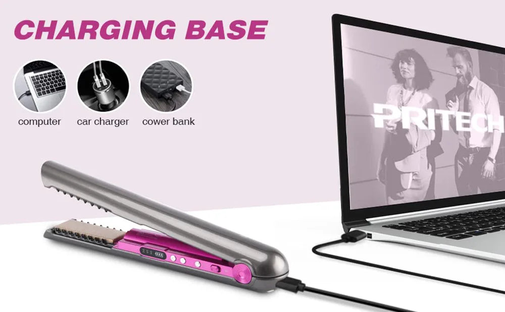 UKLISS Cordless Mini Hair Straightener & Curler – USB Rechargeable 2-in-1 Flat Iron for Travel & On-the-Go Styling