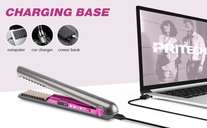 UKLISS Cordless Mini Hair Straightener & Curler – USB Rechargeable 2-in-1 Flat Iron for Travel & On-the-Go Styling