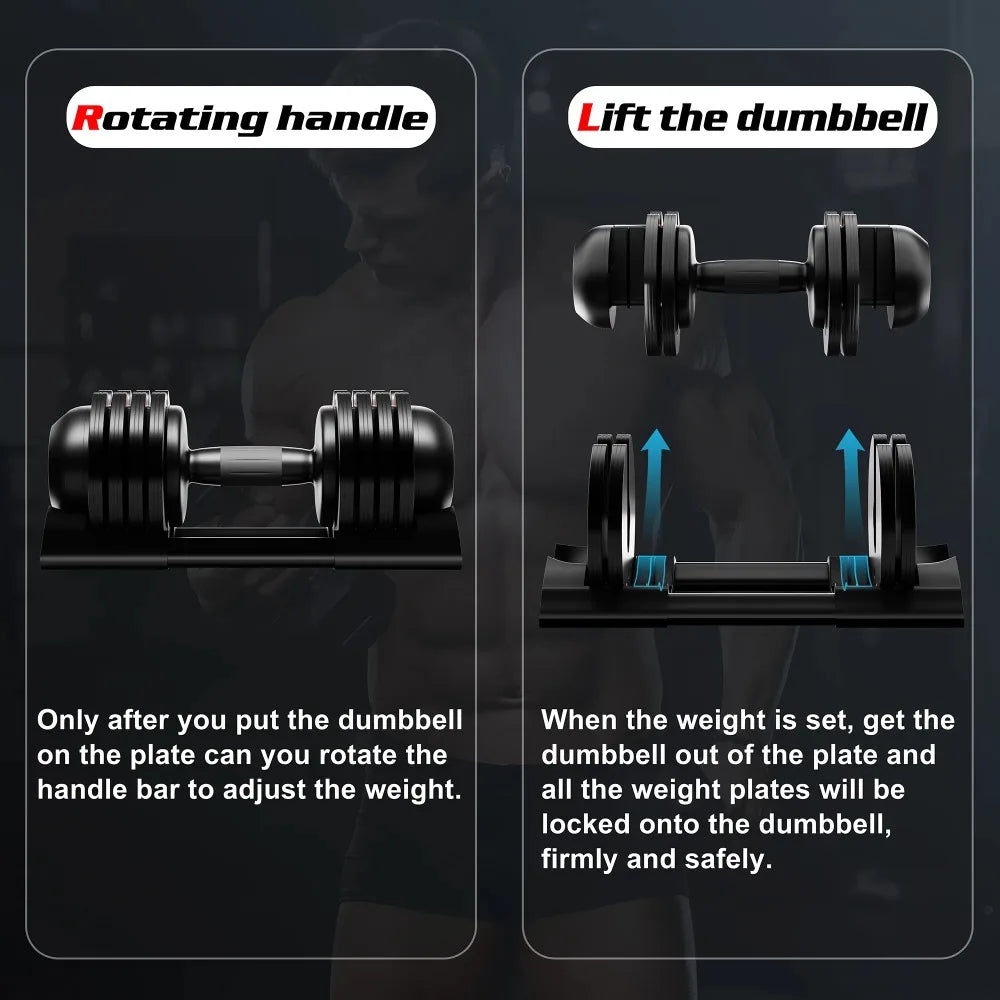 EmpowerLift Adjustable Dumbbell Set – 44lb with One-Hand Dial & Tray