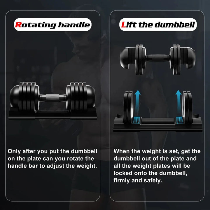 EmpowerLift Adjustable Dumbbell Set – 44lb with One-Hand Dial & Tray