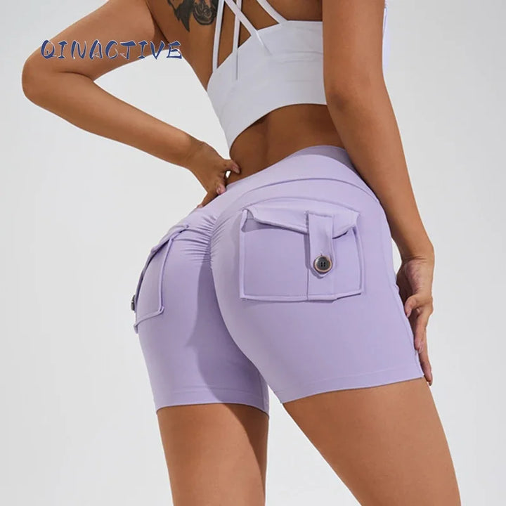 High Waist Scrunch Butt Yoga Shorts with Pockets – Women's Booty-Lifting Workout Shorts