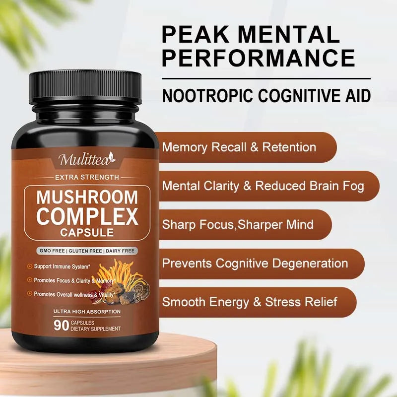 EmpowerEase 10X Mushroom Complex Capsules – Focus, Energy & Immune Support