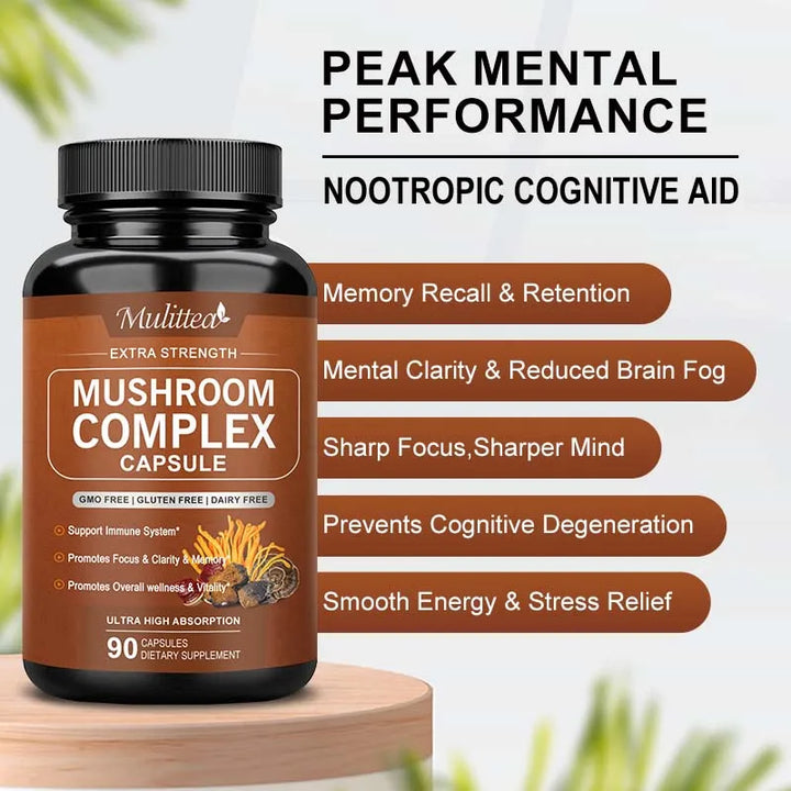 EmpowerEase 10X Mushroom Complex Capsules – Focus, Energy & Immune Support