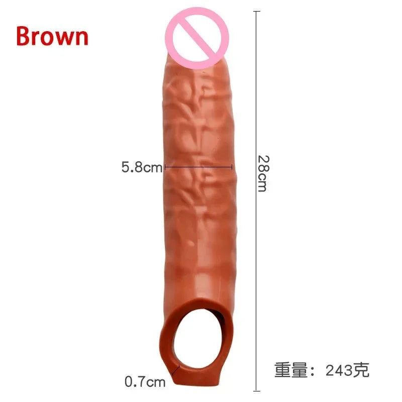 PAQIN 28cm XXL Penis Sleeve & Strapon Extension – Thick Silicone Dildo with Cock Ring for Intense Couples Play