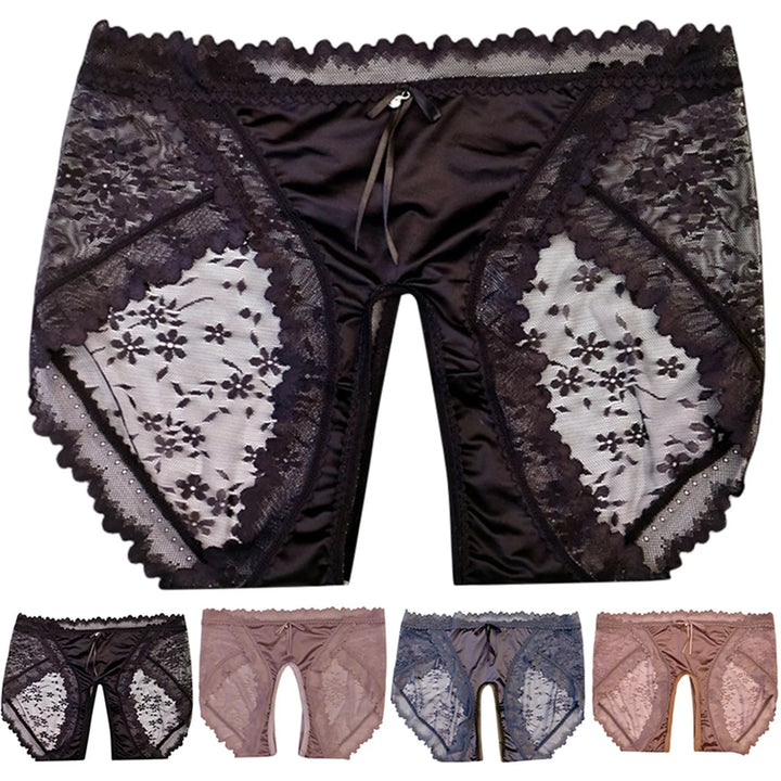 EmpowerEase Satin & Lace Open-Crotch Thong – Seamless, Sultry & Breathable