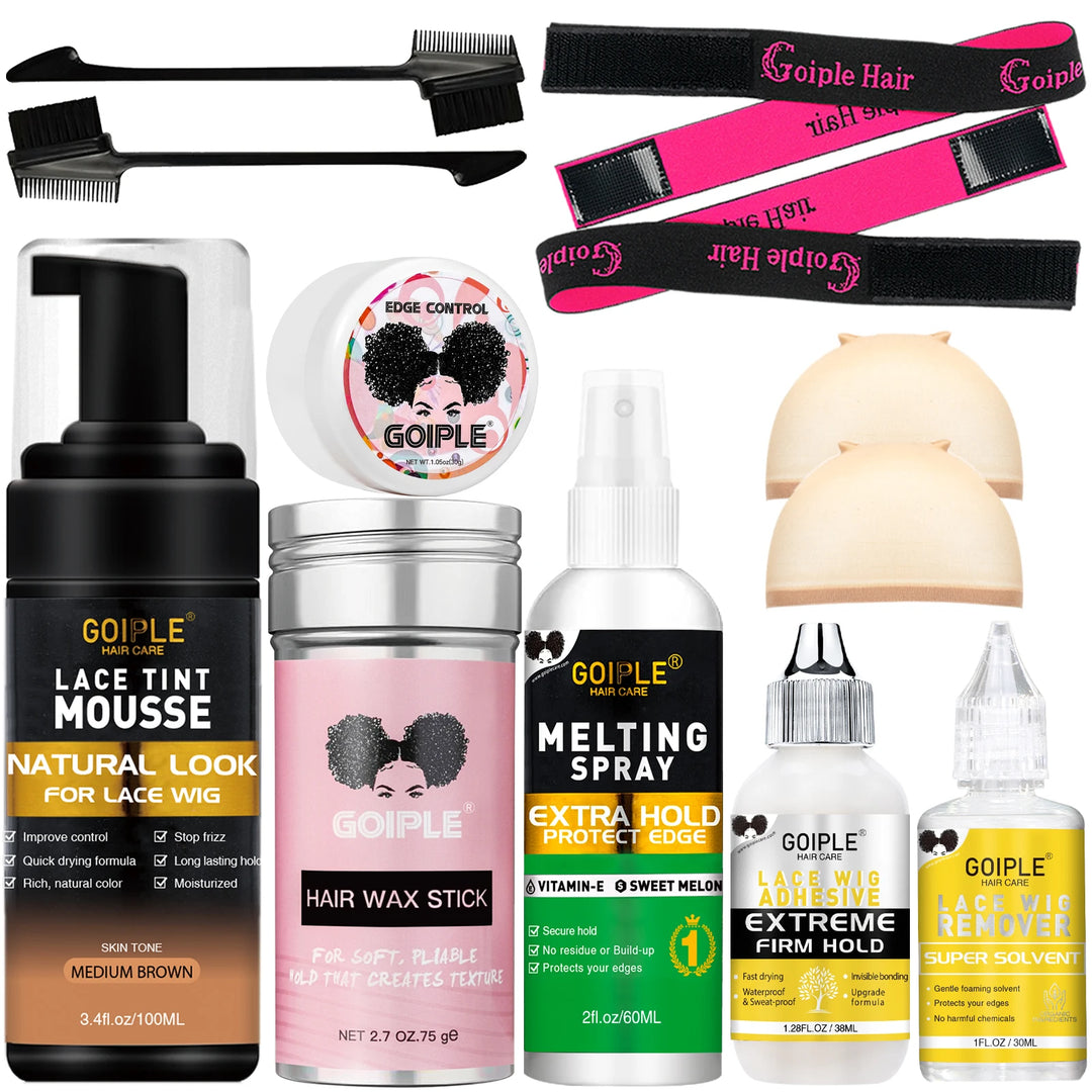 Ultimate Lace Melt Wig Styling Kit – Waterproof Adhesive, Tint Mousse & Edge Control Set