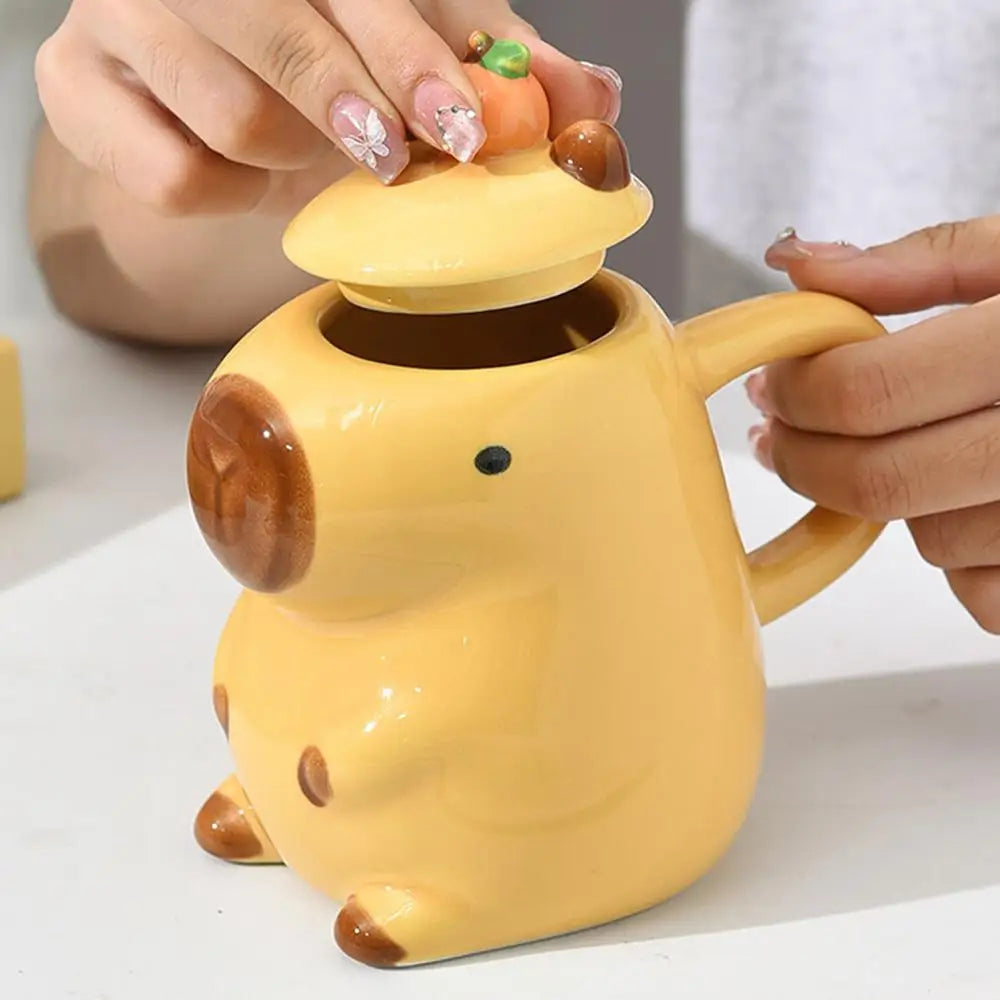 CozyCapy™ Ceramic Mug with Lid – Whimsical Capybara Christmas Cup (14oz)