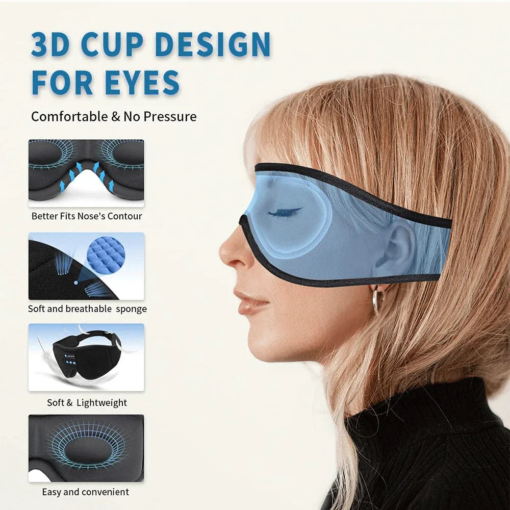 Bluetooth Sleep Mask with Headphones – 3D Eye Mask with HD Stereo Sound & Light-Blocking Design