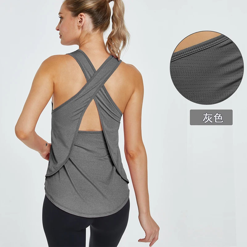 Cross-Back Quick-Dry Yoga Tank – Women’s Sleeveless Workout Shirt