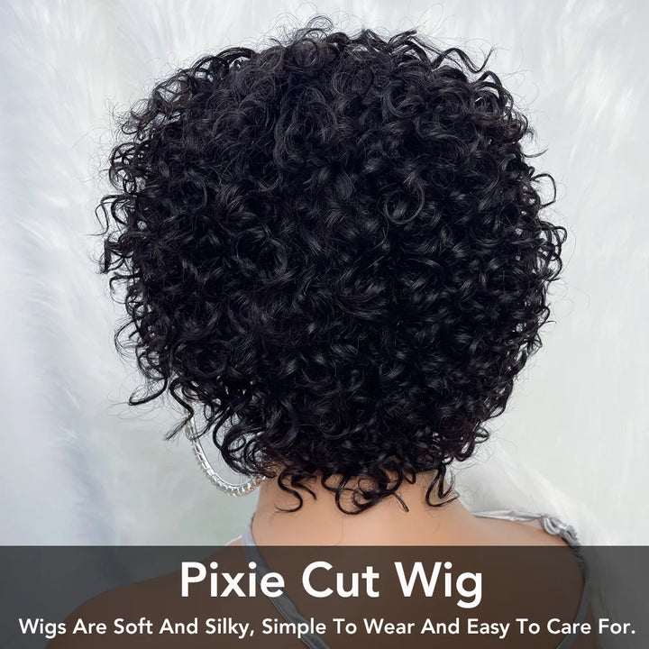 Power Pixie Curl Wig – Short Bouncy Remy Human Hair with Bangs