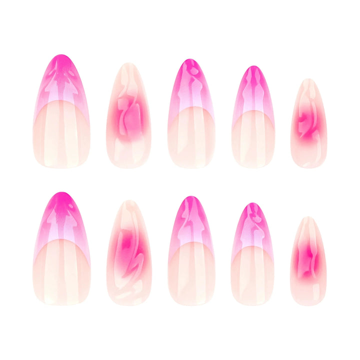 Pink Almond Butterfly Ballet False Nails – 24pcs French Design Press-On Set