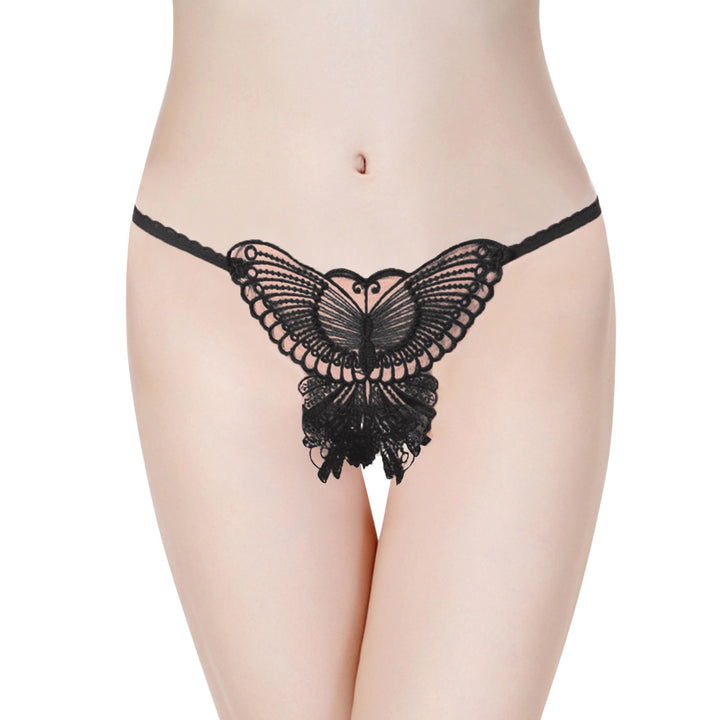 Butterfly Embroidered Open Crotch Panties – Sexy Low Waist Hollow-Out Thong Lingerie
