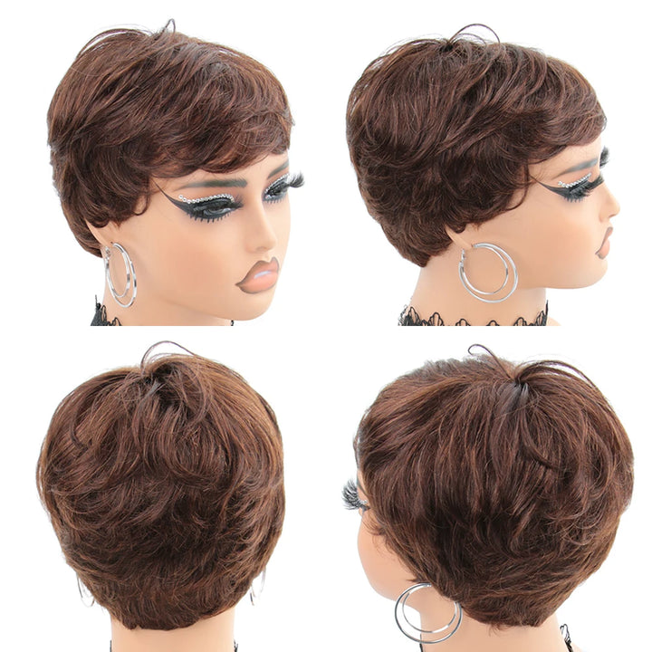 EmpowerEase Chocolate Brown Pixie Cut Wig – 100% Brazilian Remy Human Hair
