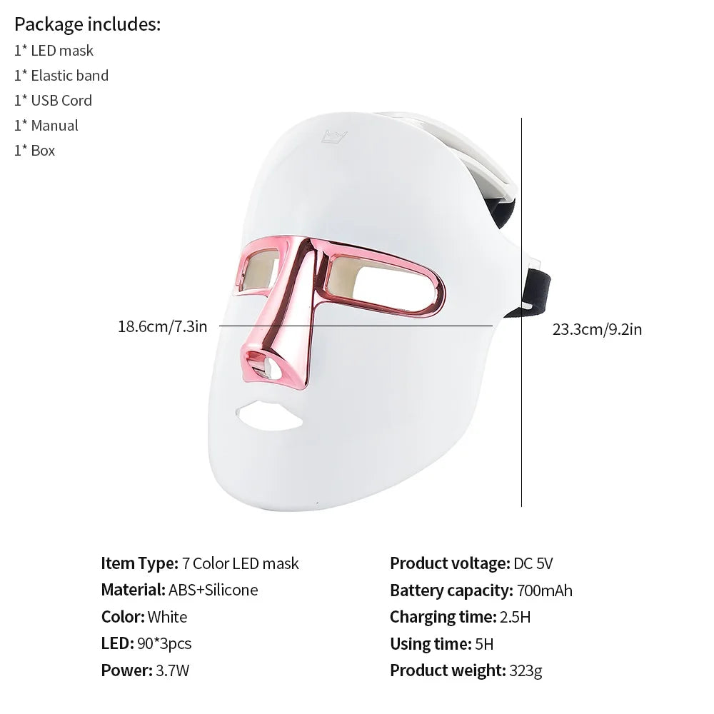 7-Color LED Light Therapy Face Mask – Wireless, Rechargeable & Vision-Friendly Design