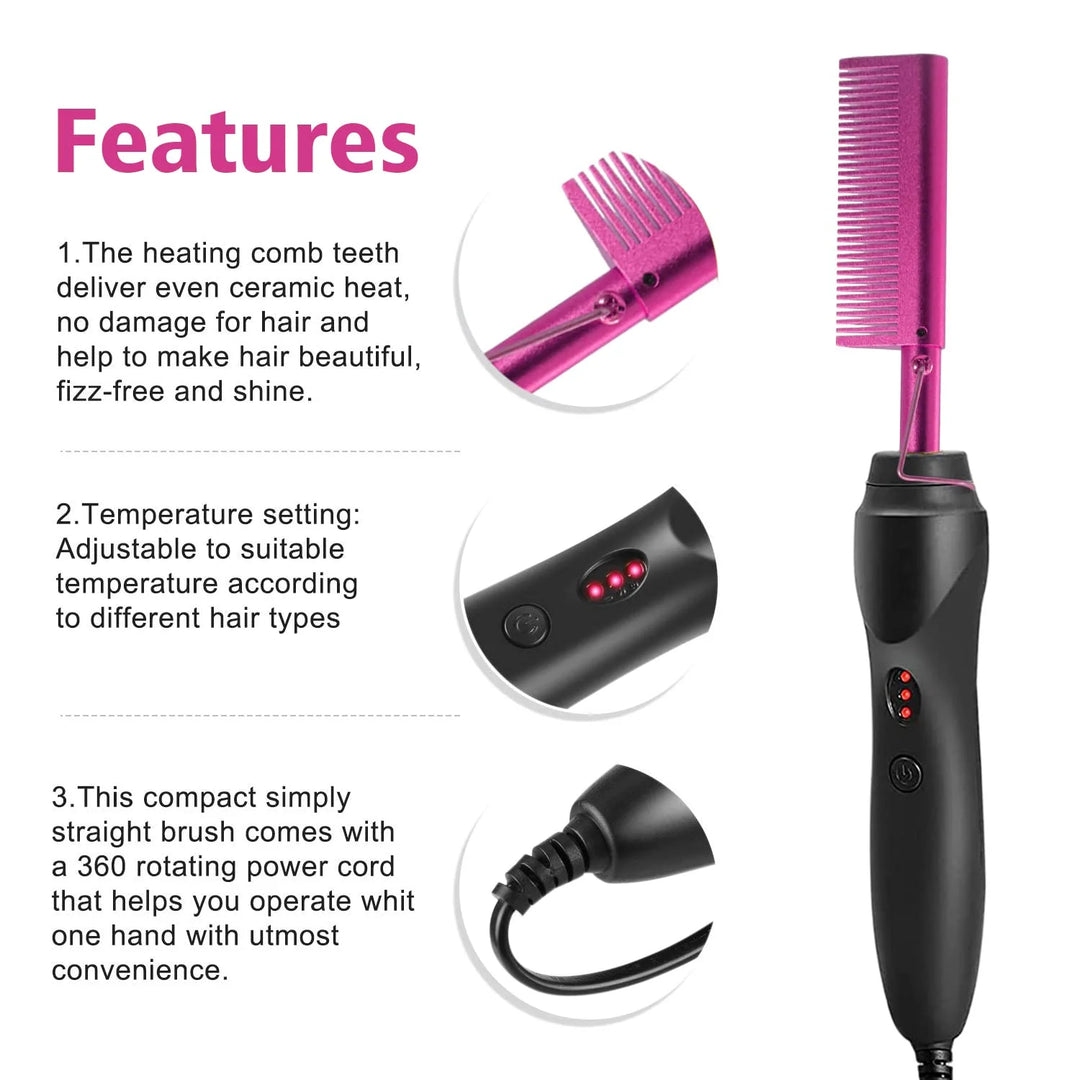PowerSleek Hot Comb & Styling Set – Electric Straightening Comb + Wax Stick