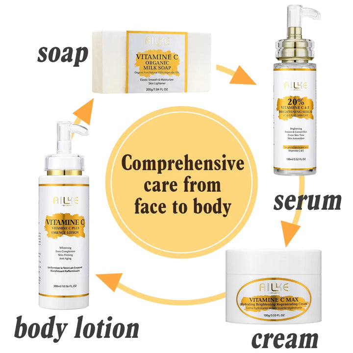 AILKE Vitamin C & E Organic Skin Care Kit – 4-in-1 Brightening Body Set