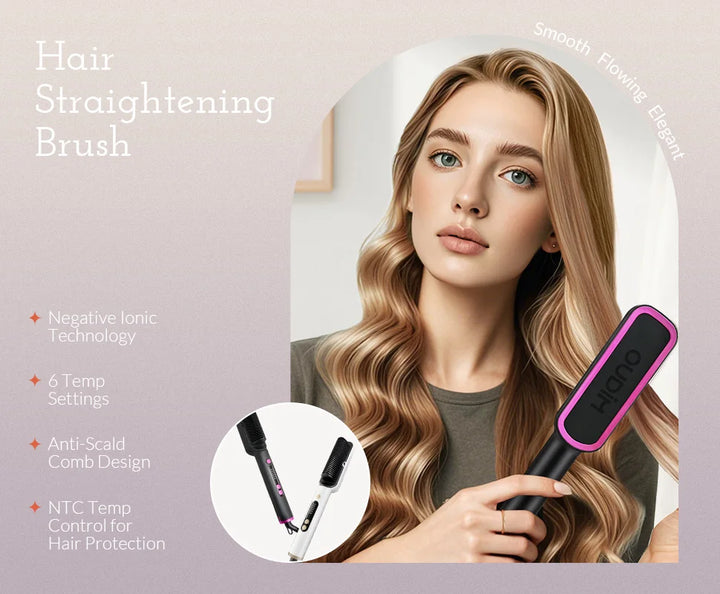OUDIM Ionic Hair Straightener Brush – 6 Heat Settings | Anti-Scald, Fast Heating, Frizz Control & Smooth Styling