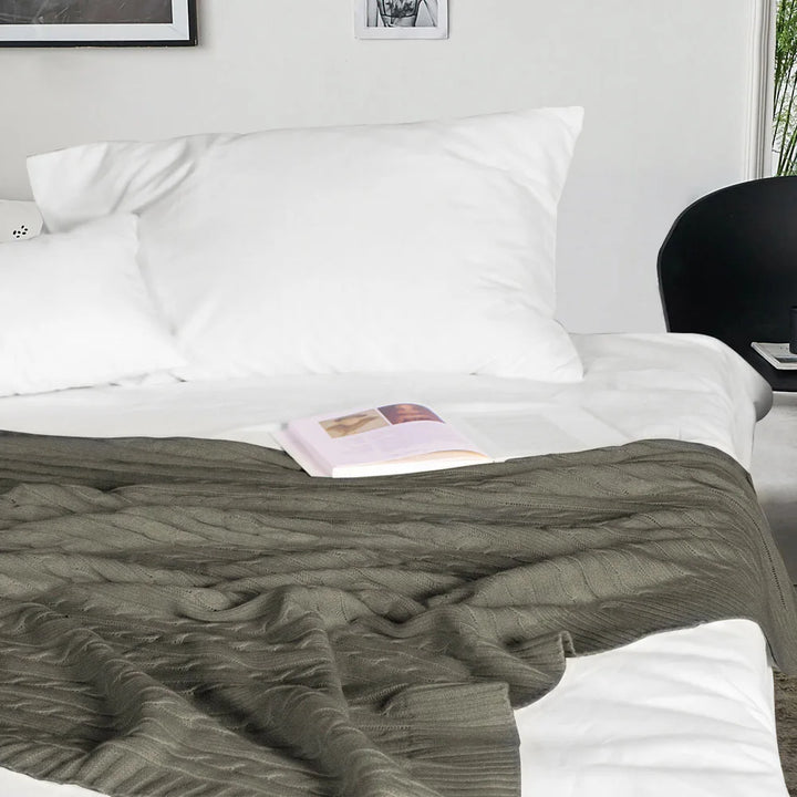 Ntbay 100% Cotton Cable Knit Throw, Super Soft Warm Knitted Blanket Home Decor
