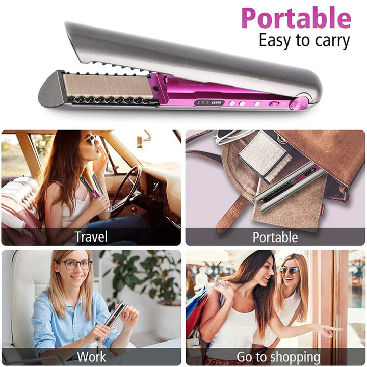 UKLISS Cordless Mini Hair Straightener & Curler – USB Rechargeable 2-in-1 Flat Iron for Travel & On-the-Go Styling