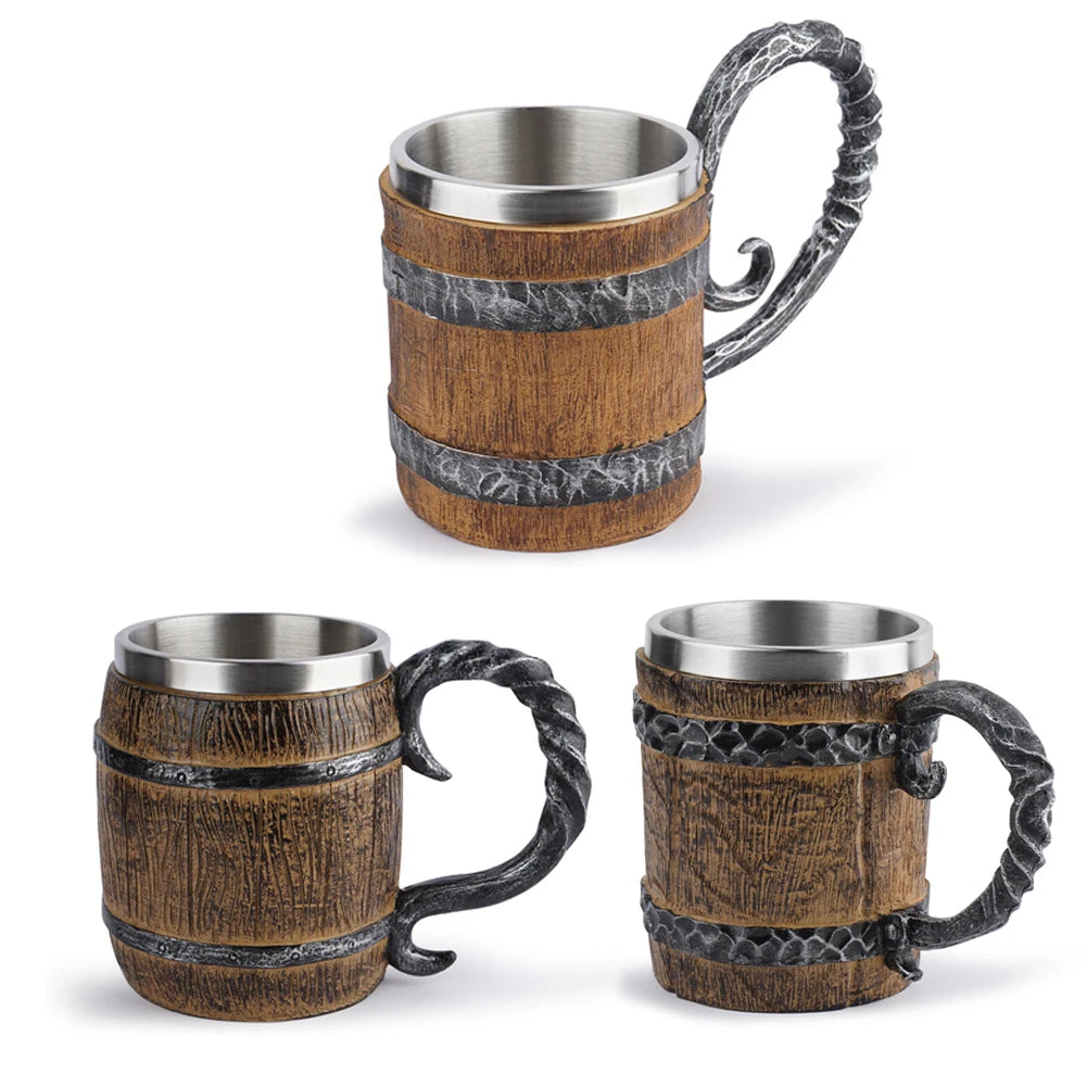 BarrelMuse™ Retro Wood-Style Insulated Mug – Stainless Steel Interior (Single Cup)