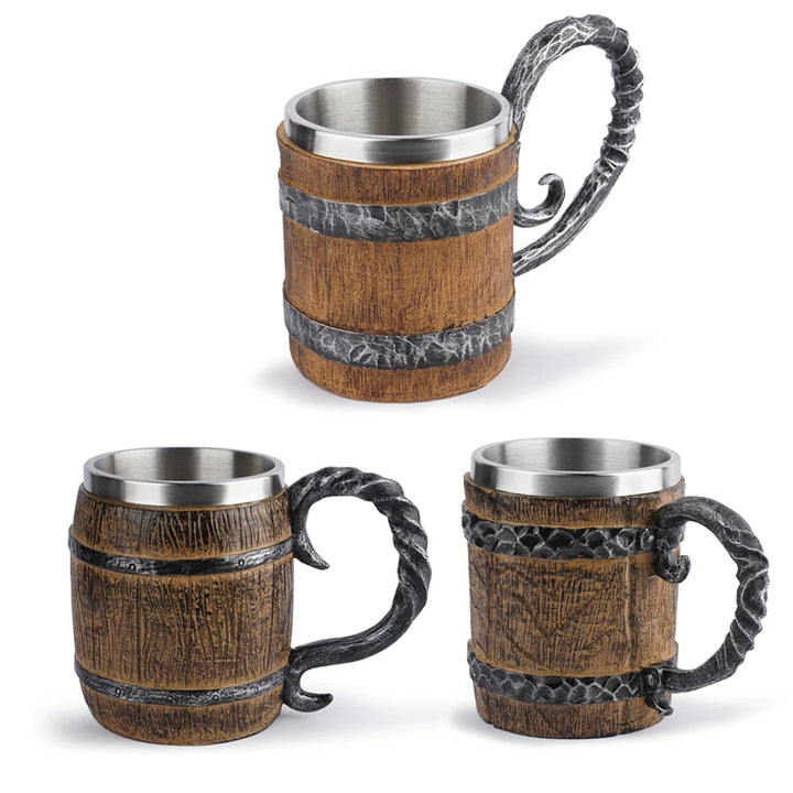 BarrelMuse™ Retro Wood-Style Insulated Mug – Stainless Steel Interior (Single Cup)