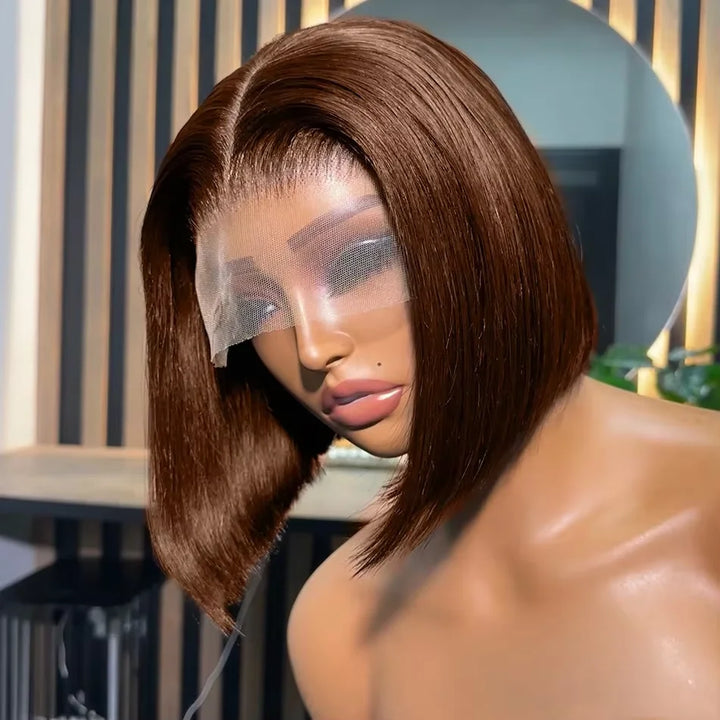 Luxe Volume Bob – Chocolate Brown HD Lace Wig, 250% Density