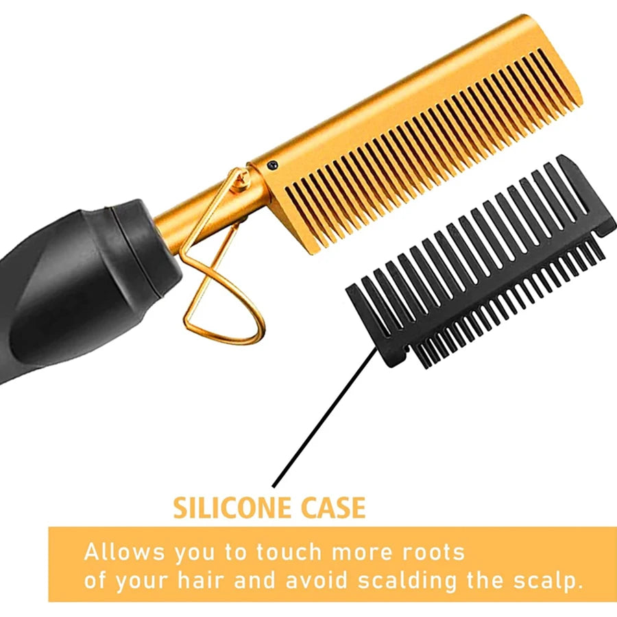 GOIPLE Pro Heat Press Comb – High-Temp Straightening Brush for Wigs & Edges