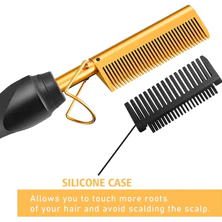 GOIPLE Pro Heat Press Comb – High-Temp Straightening Brush for Wigs & Edges