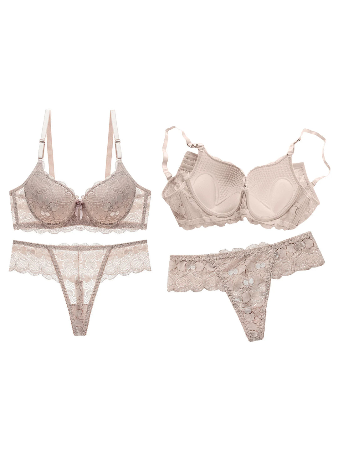 EmpowerEase Seductive Lace Lingerie Set – Sheer Mesh Bra & Panty with Garter Belt