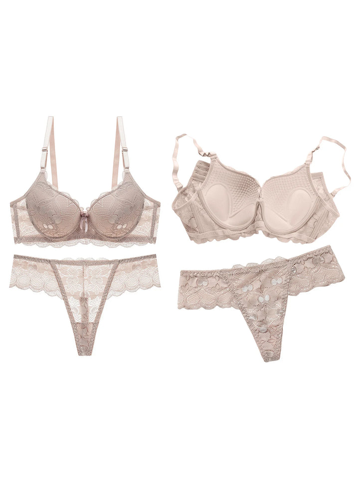 EmpowerEase Seductive Lace Lingerie Set – Sheer Mesh Bra & Panty with Garter Belt