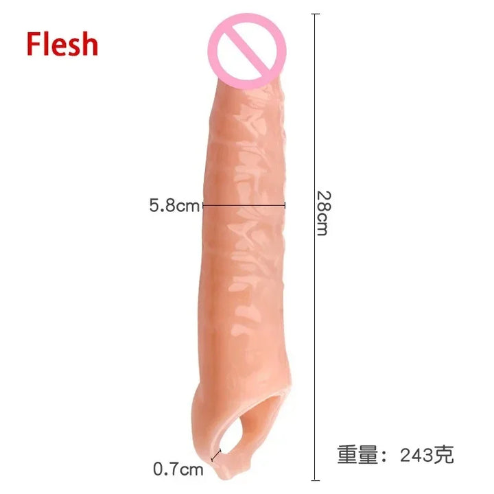PAQIN 28cm XXL Penis Sleeve & Strapon Extension – Thick Silicone Dildo with Cock Ring for Intense Couples Play
