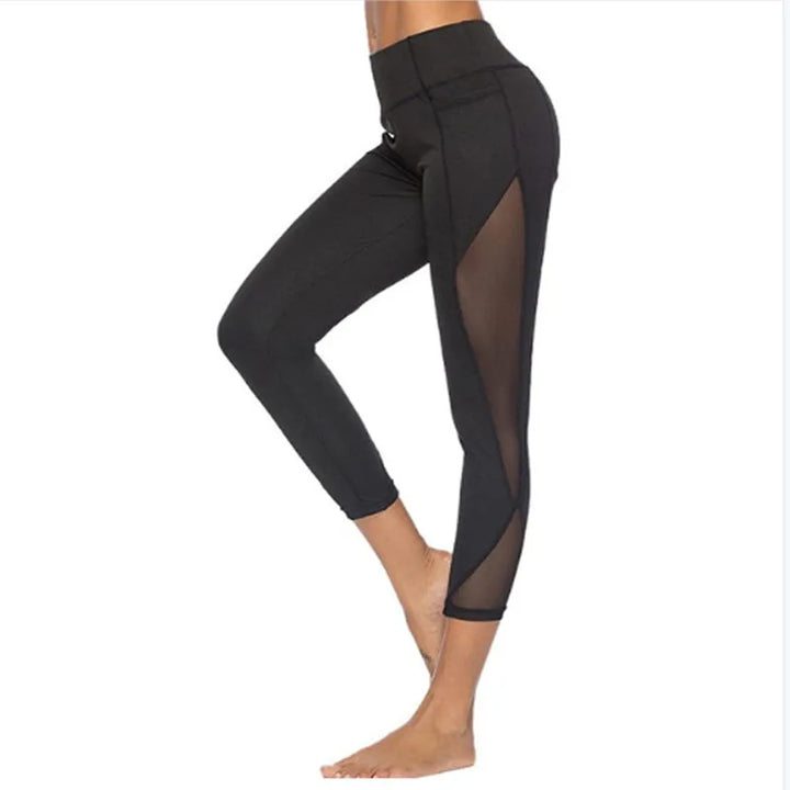 Sexy Mesh Lace Yoga Leggings – High-Waist Hollow-Out Sportswear for Women