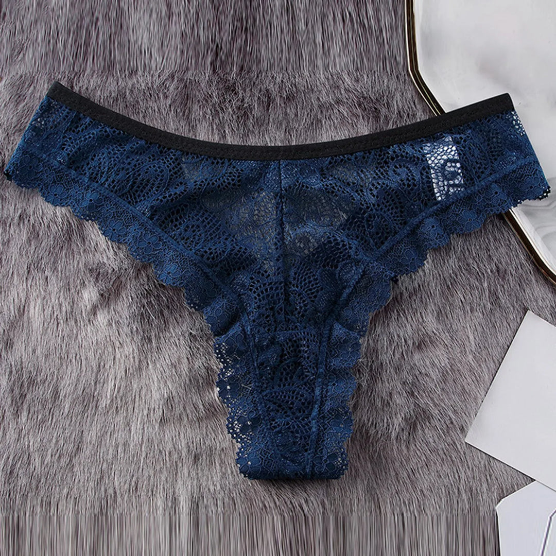 Lace Butterfly Bow Thong – Low Waist Hollow-Out Panty with Cotton Crotch
