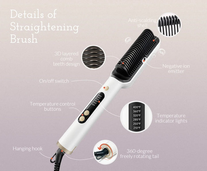 OUDIM Ionic Hair Straightener Brush – 6 Heat Settings | Anti-Scald, Fast Heating, Frizz Control & Smooth Styling