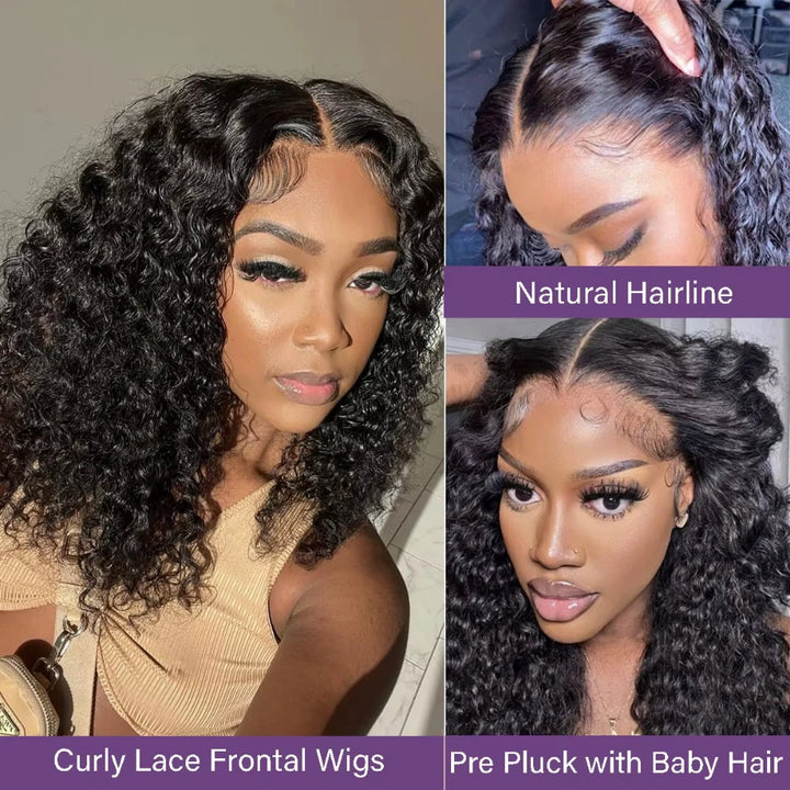 Deep Wave Luxe Bob Wig – 100% Human Hair with HD Transparent Lace