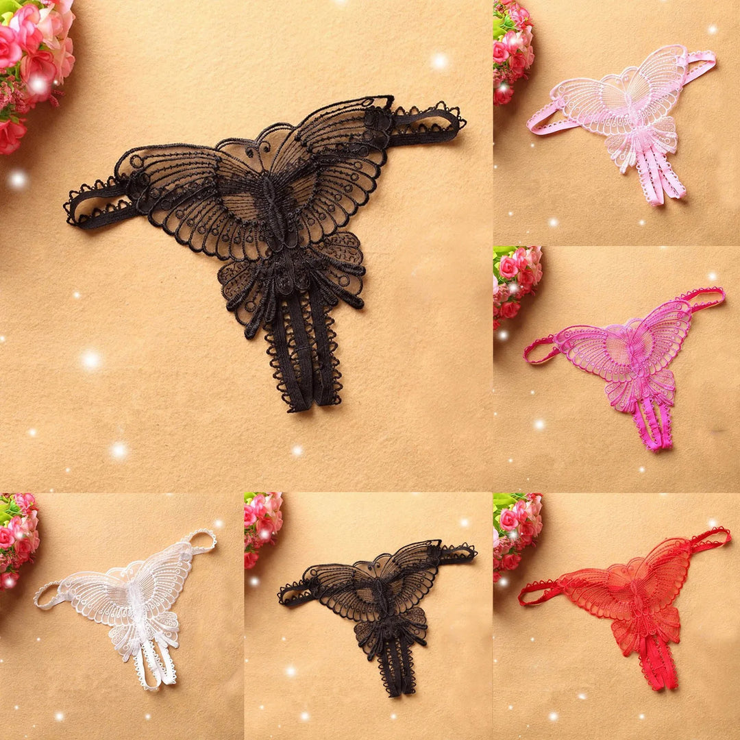 Butterfly Embroidered Open Crotch Panties – Sexy Low Waist Hollow-Out Thong Lingerie